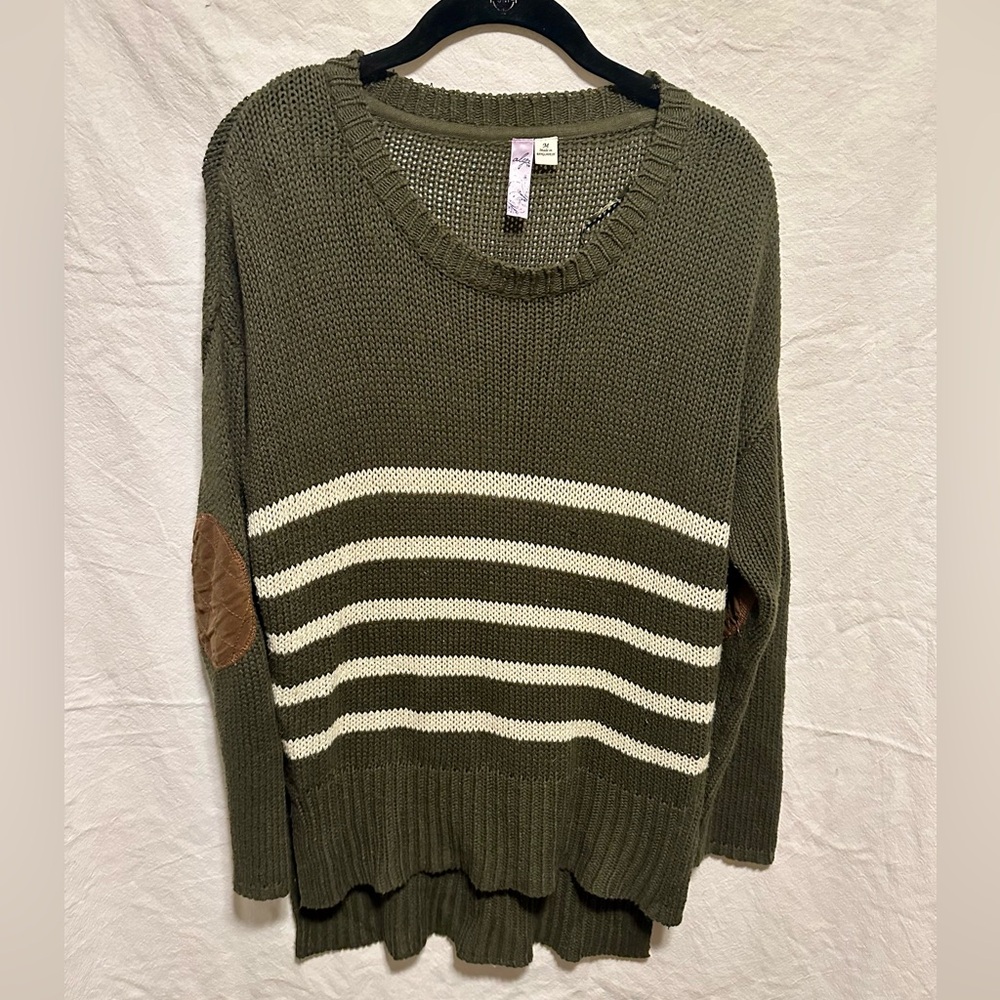 Alya Oversized Striped Crewneck Sweater with Elbow Patches Size M